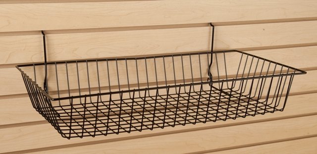 7231365 - 24"X12"X4"H SHALLOW BLACK BASKET FOR STORE FIXTURES