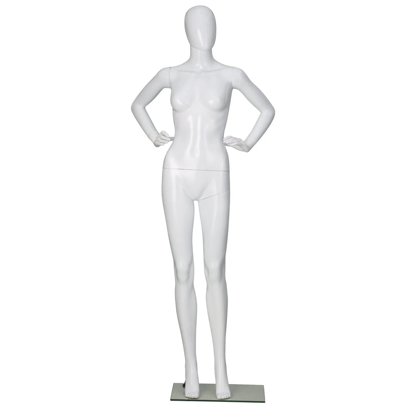 9087 - GLOSSY WHITE PLASTIC EGGHEAD FEMALE MANNEQUIN