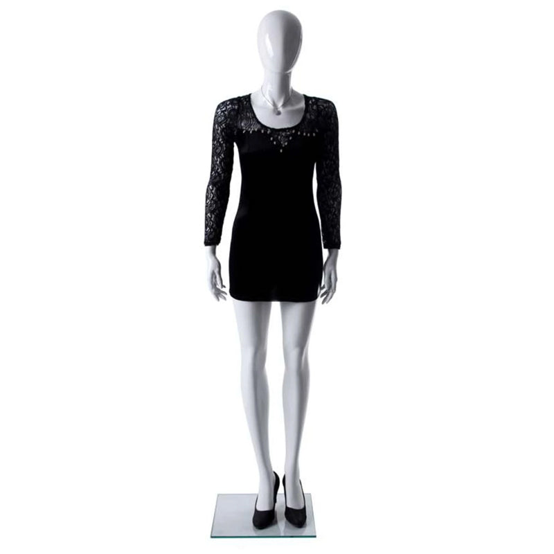 7609162 - GLOSSY WHITE FIBERGLASS EGGHEAD FEMALE MANNEQUIN