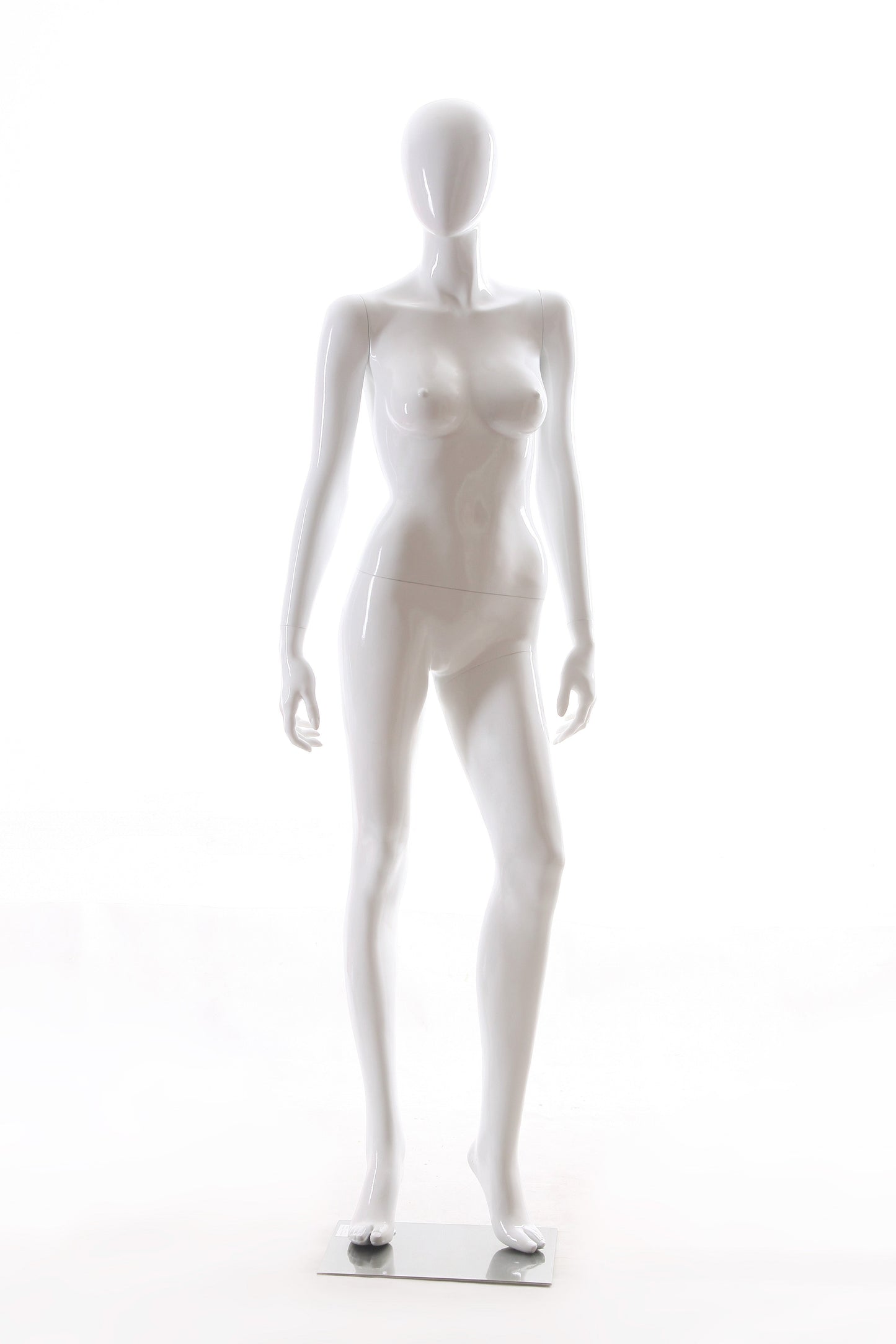 7609185 - GLOSSY WHITE FIBERGLASS EGGHEAD FEMALE MANNEQUIN