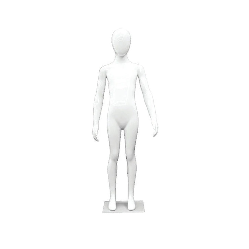 7609818 - MATTE WHITE 8 YEAR OLD EGGHEAD CHILD MANNEQUIN WITH METAL ROUND BASE