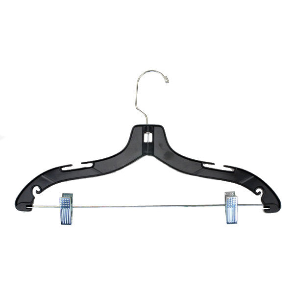 0069 - PLASTIC SUIT HANGER WITH CLIPS BLACK 17" PACK 100