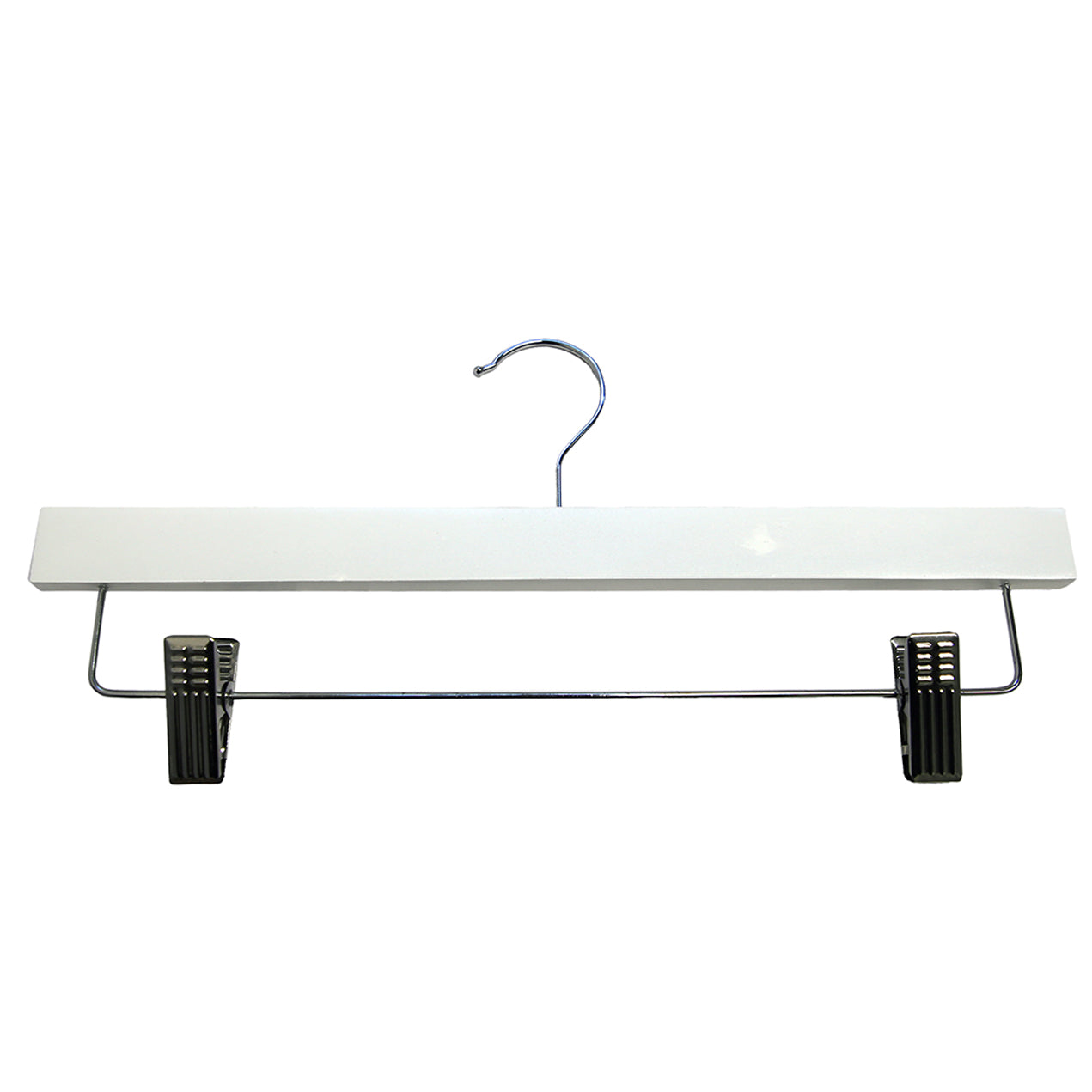 7866008 - CINTRE INFÉRIEUR 14" EN BOIS BLANC AVEC CROCHET CHROMÉ PAQUET DE 100