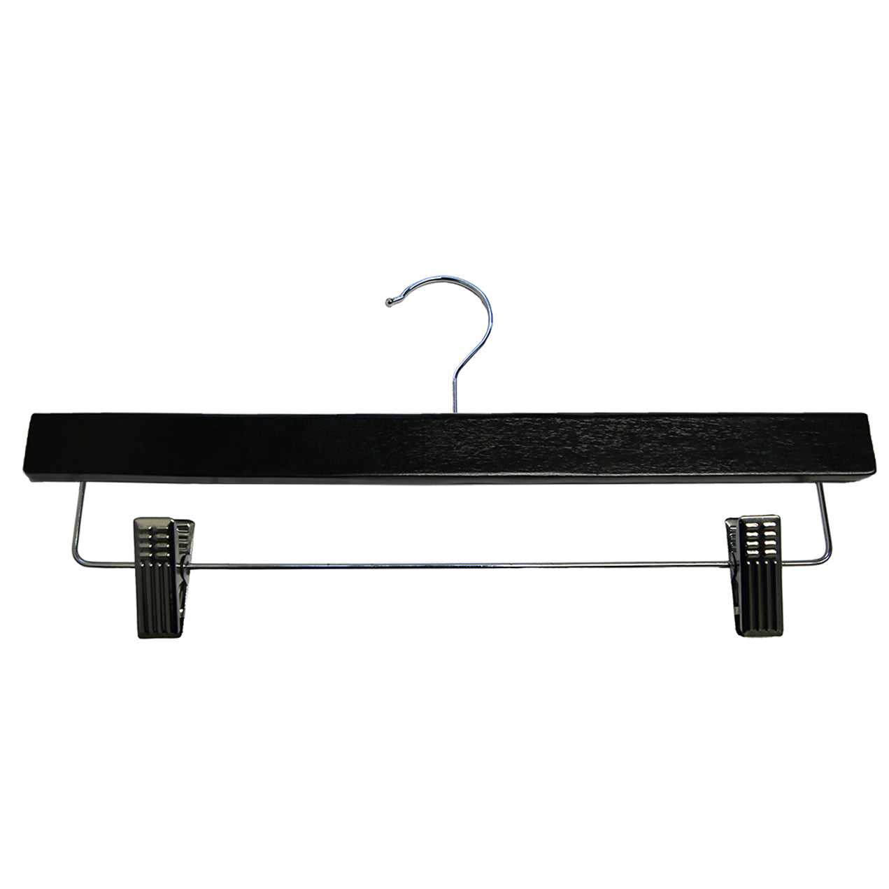 7866007 - CINTRE POUR JUPE ET PANTALON EN BOIS NOIR 14" AVEC CROCHET CHROMÉ PACK 100