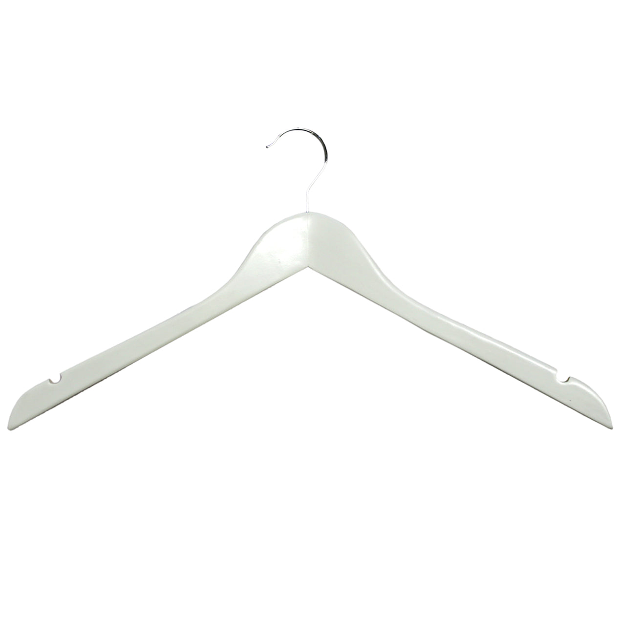7866183 - CINTRE SUPÉRIEUR EN BOIS BLANC AVEC CROCHET CHROMÉ 17" PAQUET 100