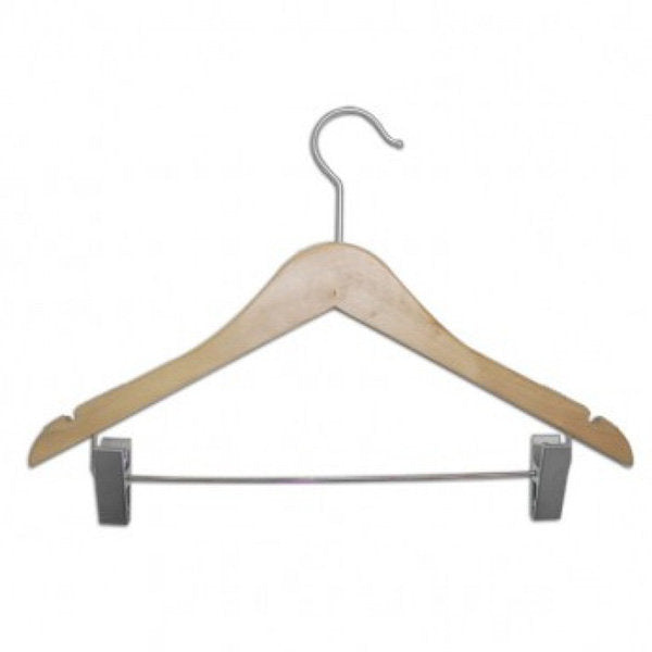 7866234 - CINTRE EN BOIS NATUREL 17" AVEC CROCHET SATINÉ À L'UNITÉ