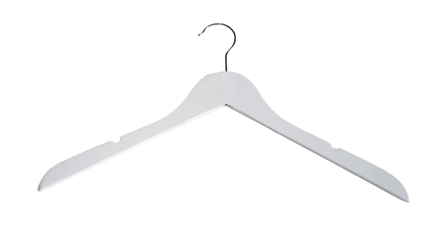 6612 - 17" WHITE SLIM TOP WOOD HANGER - 100 PER PACK