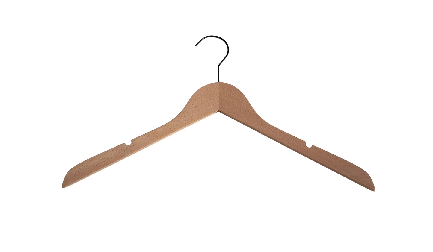 6614 - 17" MAPLE SLIM TOP WOOD HANGER WITH BLACK HOOK - 100 PER PACK