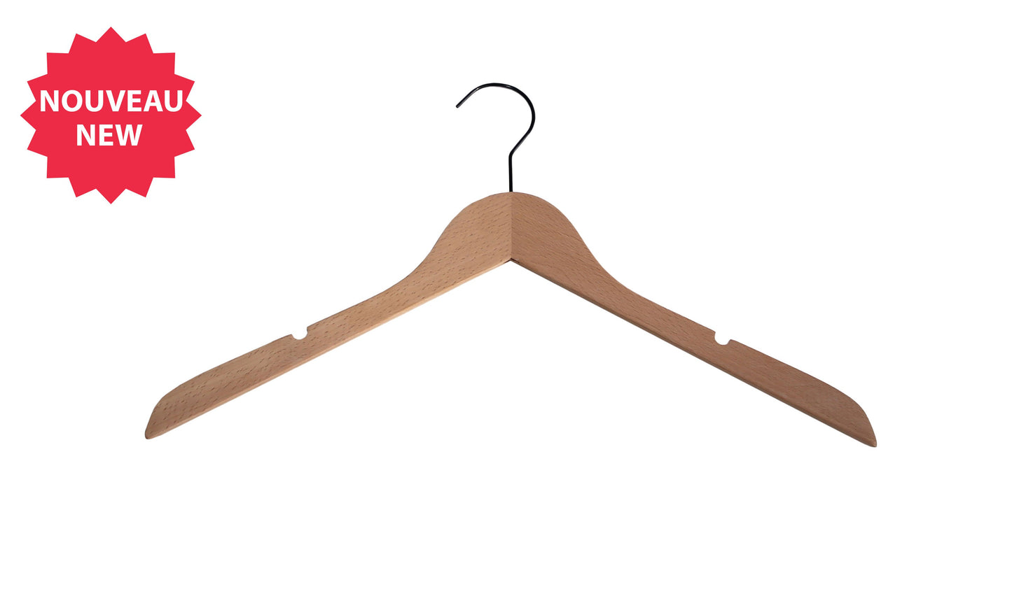 6614 - 17" MAPLE SLIM TOP WOOD HANGER WITH BLACK HOOK - 100 PER PACK