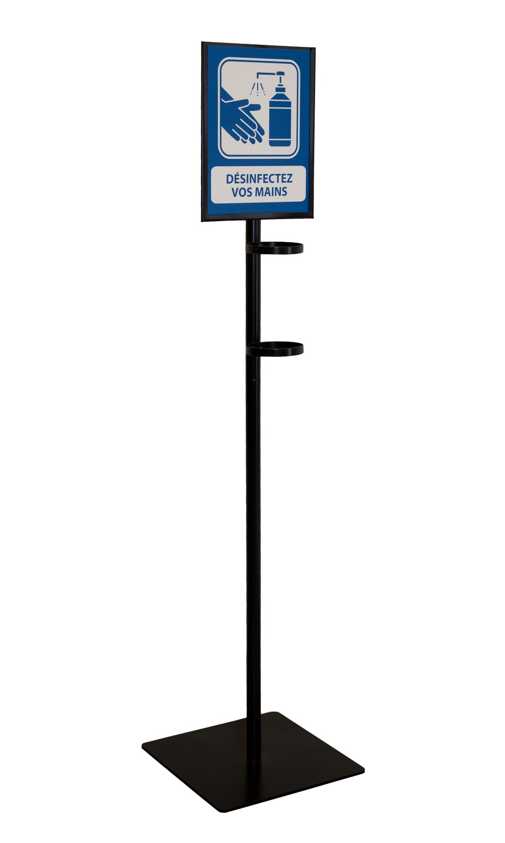 0018 - BLACK SANITIZER STAND & SIGN HOLDER FOR 1L BOTTLE