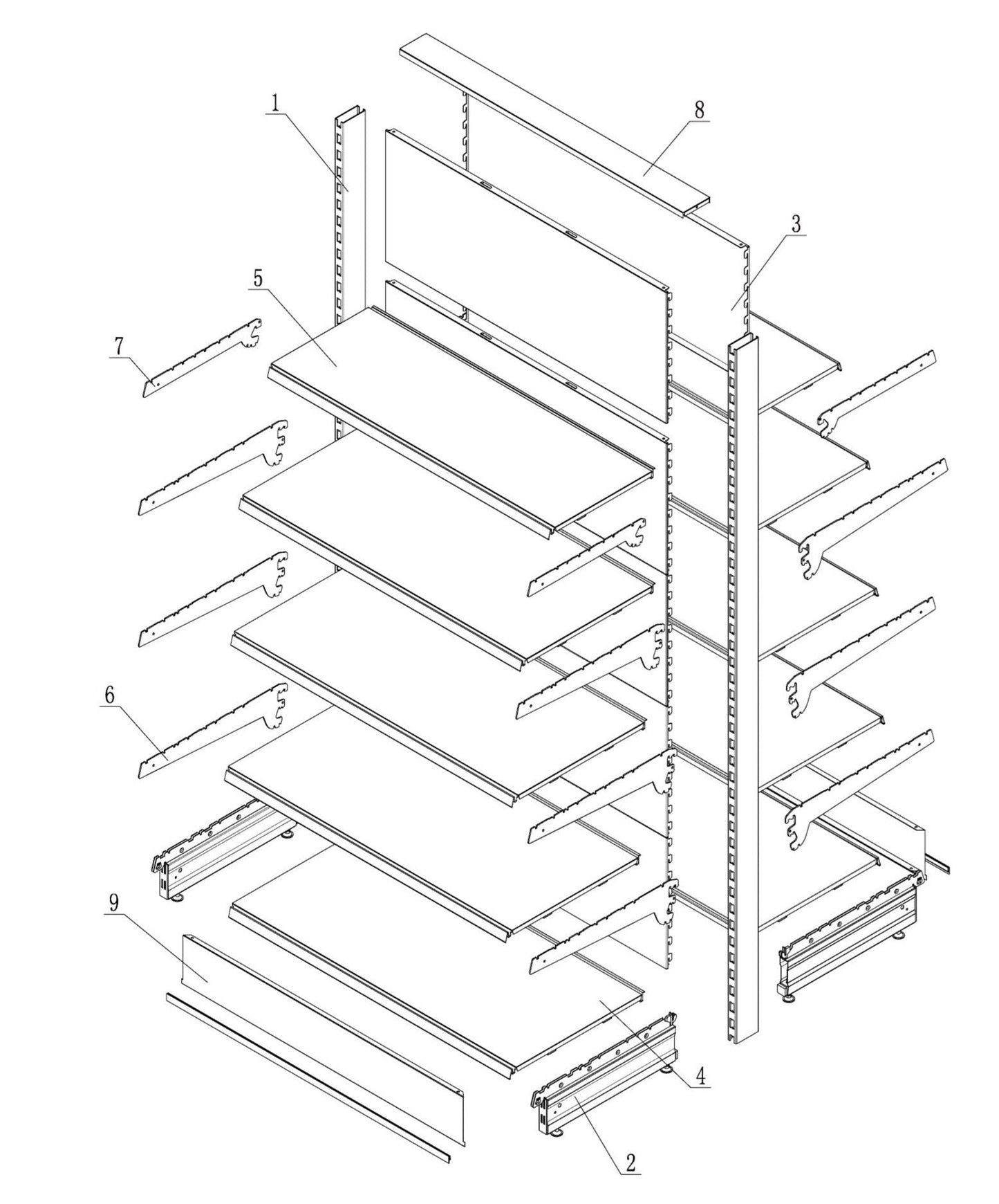 Floor starter - Double sided gondola kit black - Flat metal back panels