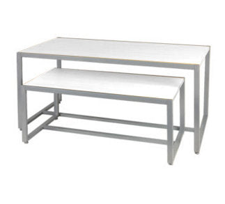 7200027 - SET OF 2 NESTING TABLES FOR RETAIL STORE WHITE TOP & SILVER FRAME