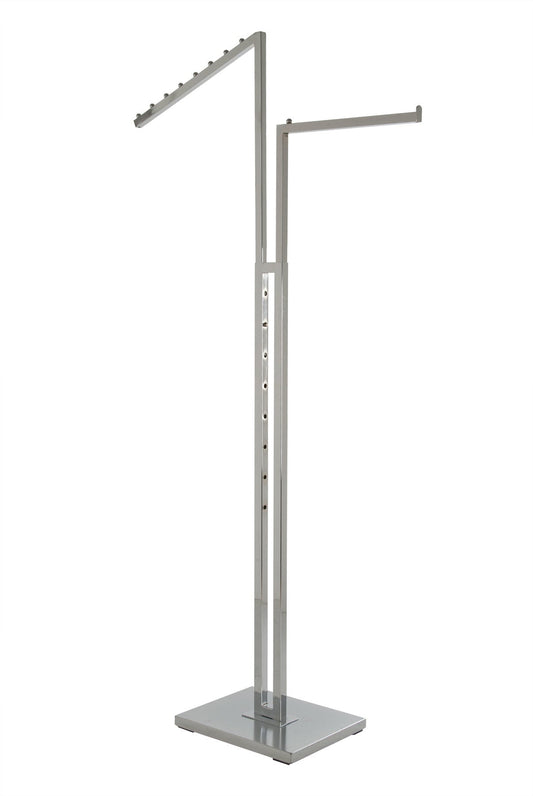 7300080 - 2 WAY CLOTHING RACK 1 STRAIGHT & 1 SLANT ARM - CHROME