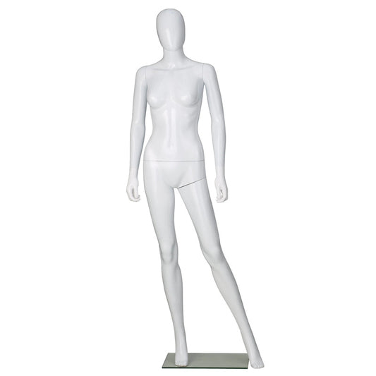 9085 - GLOSSY WHITE PLASTIC EGGHEAD FEMALE MANNEQUIN