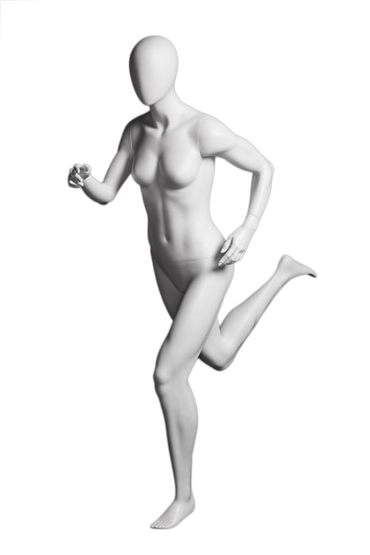 7609192 - GLOSSY WHITE RUNNING FEMALE MANNEQUIN FIBERGLASS