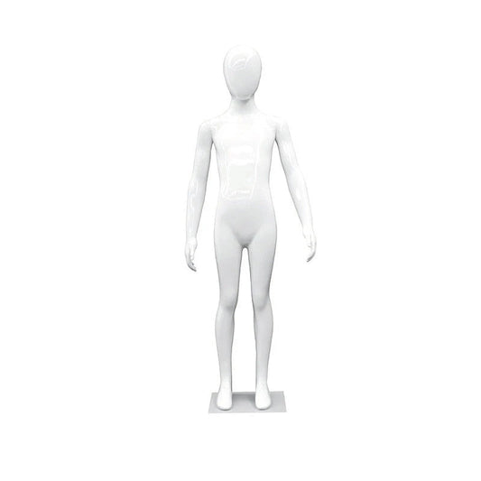 7609819 - MATTE WHITE 10 YEAR OLD EGGHEAD CHILD MANNEQUIN WITH METAL ROUND BASE