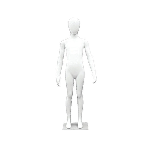 7609818 - MATTE WHITE 8 YEAR OLD EGGHEAD CHILD MANNEQUIN WITH METAL ROUND BASE