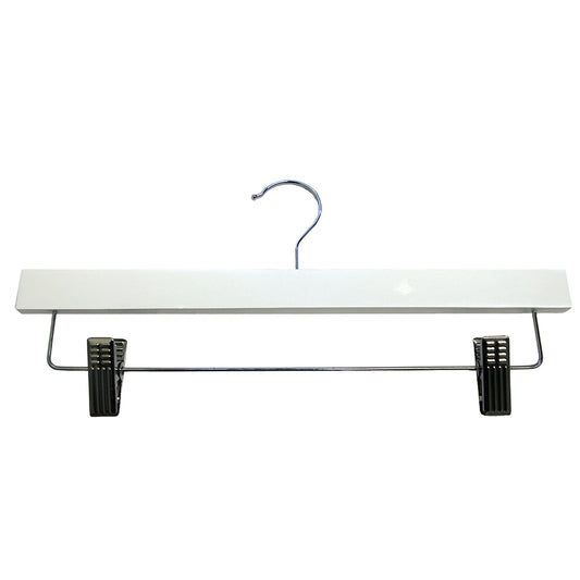 7866008 - CINTRE INFÉRIEUR 14" EN BOIS BLANC AVEC CROCHET CHROMÉ PAQUET DE 100 