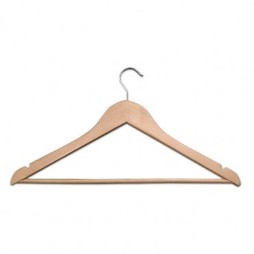 7866122 - CINTRE SUPÉRIEUR EN BOIS NATUREL 17" AVEC CROCHET CHROMÉ PACK 100 