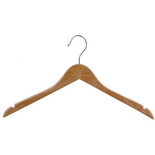 7866181 - CINTRE SUPÉRIEUR EN BOIS NATUREL AVEC ENCOCHES 17" AVEC CROCHET CHROMÉ PACK 100