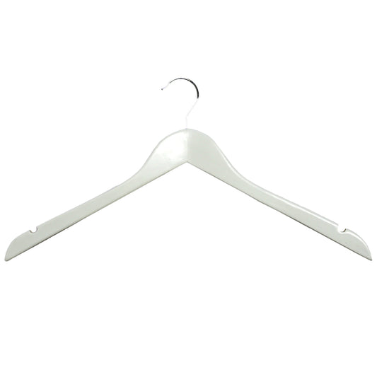 7866183 - CINTRE SUPÉRIEUR EN BOIS BLANC AVEC CROCHET CHROMÉ 17" PAQUET 100