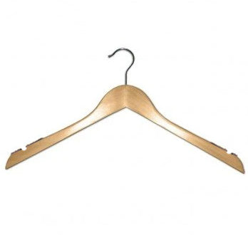 7866203 -CINTRE SUPÉRIEUR EN BOIS NATUREL AVEC ENCOCHES 17" AVEC CROCHET SATINÉ PACK 100
