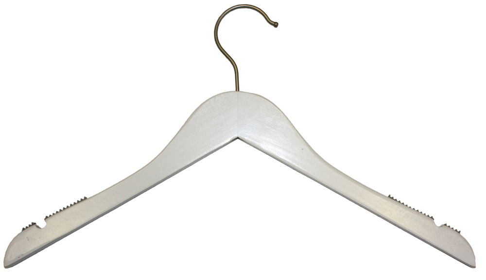 7866227 - CINTRE SUPÉRIEUR EN BOIS BLANC AVEC ENCOCHES 17" AVEC CROCHET SATINÉ PACK 100 