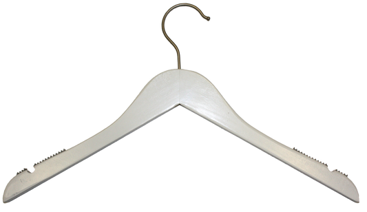7866227 - CINTRE SUPÉRIEUR EN BOIS BLANC AVEC ENCOCHES 17" AVEC CROCHET SATINÉ PACK 100 