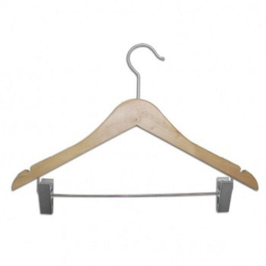 7866234 - CINTRE EN BOIS NATUREL 17" AVEC CROCHET SATINÉ À L'UNITÉ
