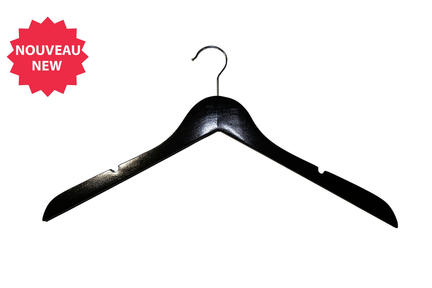 6610 - 17" BLACK SLIM TOP WOOD HANGER - 100 PER PACK