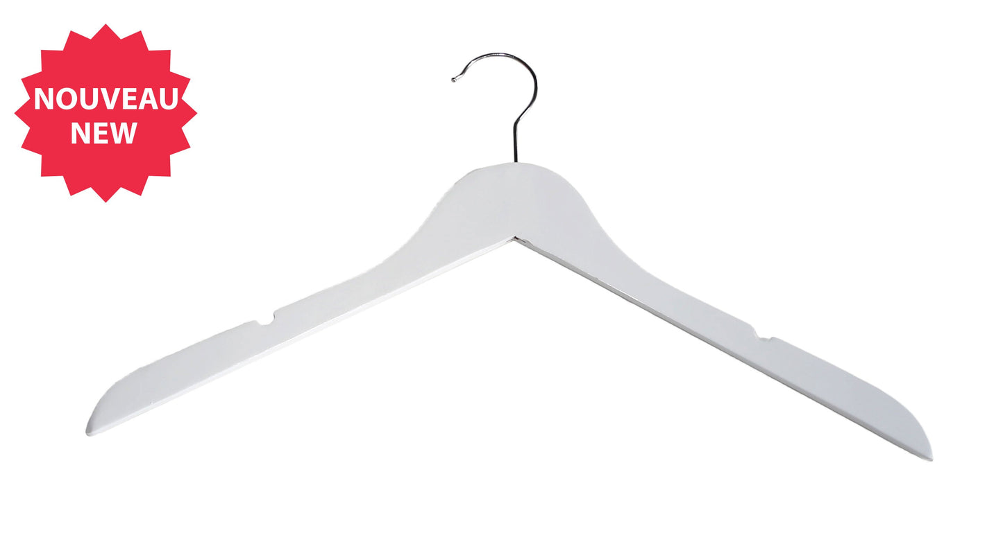 6612 - 17" WHITE SLIM TOP WOOD HANGER - 100 PER PACK