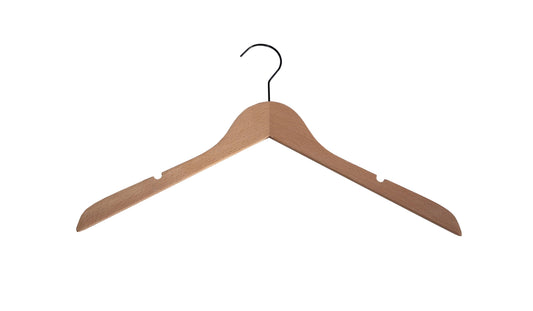 6614 - 17" MAPLE SLIM TOP WOOD HANGER WITH BLACK HOOK - 100 PER PACK