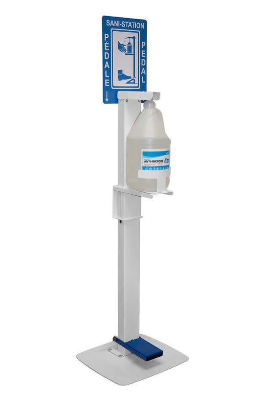 0063 - GALLON STAND WITH PEDAL & SIGN HOLDER PAINTED WHITE