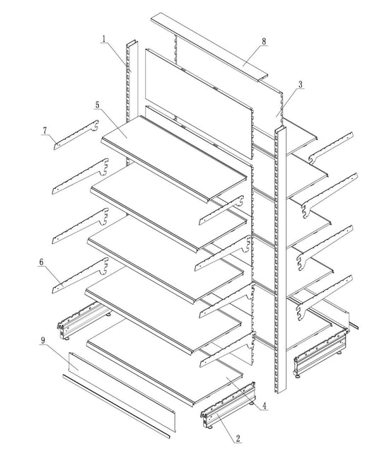 Floor starter - Double sided gondola  kit black - Flat metal back panels