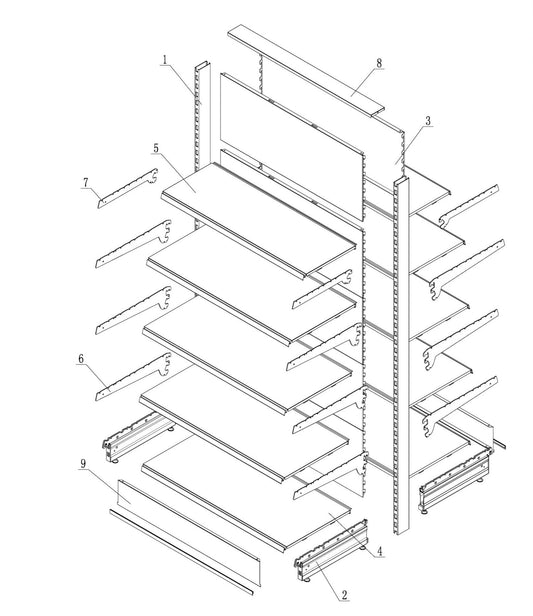 Floor Starter - Double sided gondola kit black - perforated metal back panels
